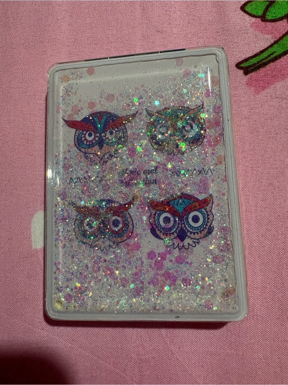 Pink Glitter Owl Compact Mirror - Women Accessories